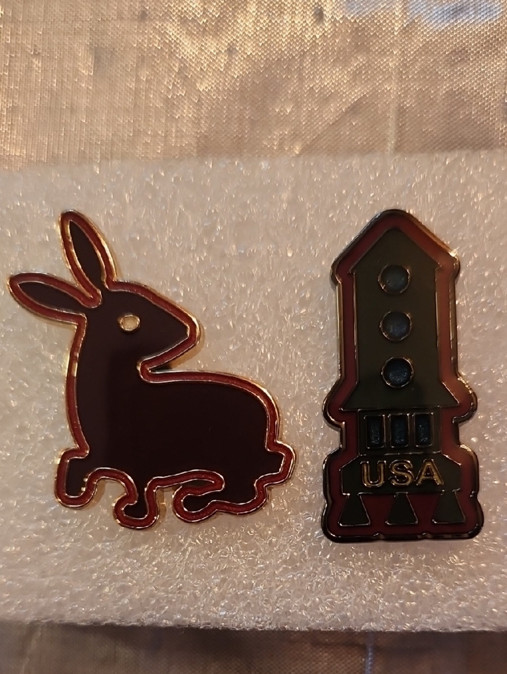 Coach Dark Brown Rabbit & Rocket Enamel Pin Duo